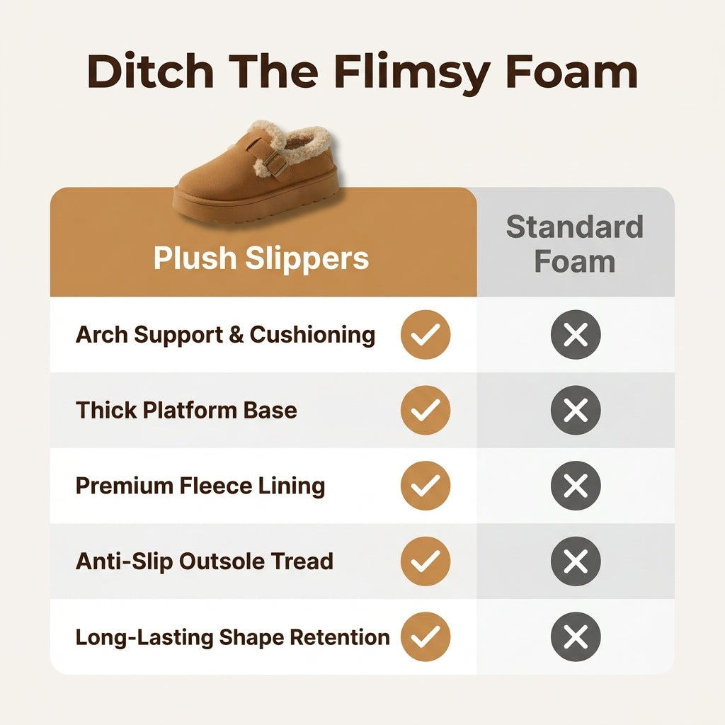 Plush Cozy Slippers - Soft Foot Support Without Hard or Flat Soles